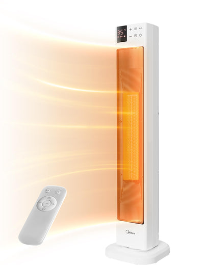 Midea NTH20-22GR(WH) Energy-Saving Quiet Fan Heater with Remote Control, PTC 2000 Watt Ceramic Fan Heater with Thermostat, 2 Heat Settings, 24H Timer, Eco Mode, for Large Rooms, 75° Oscillation, 76.5