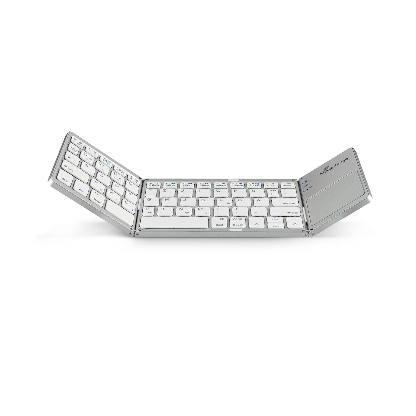 MediaRange kompakte Funk-Tastatur mit 63 Tasten und Touchpad, QWERTZ (DE/AT/CH) Tastaturbelegung, silber