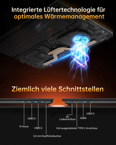 jumper 2025 Laptop 17,6 Zoll IPS 1920X1200, N95 CPU, 16GB RAM 1TB SSD + 128GB eMMC, Beleuchtetes QWERTZ-Tastatur, Leichte Notebook Computer für Unternehmen und Studenten, USB/HDMI/Type-C/WiFi6