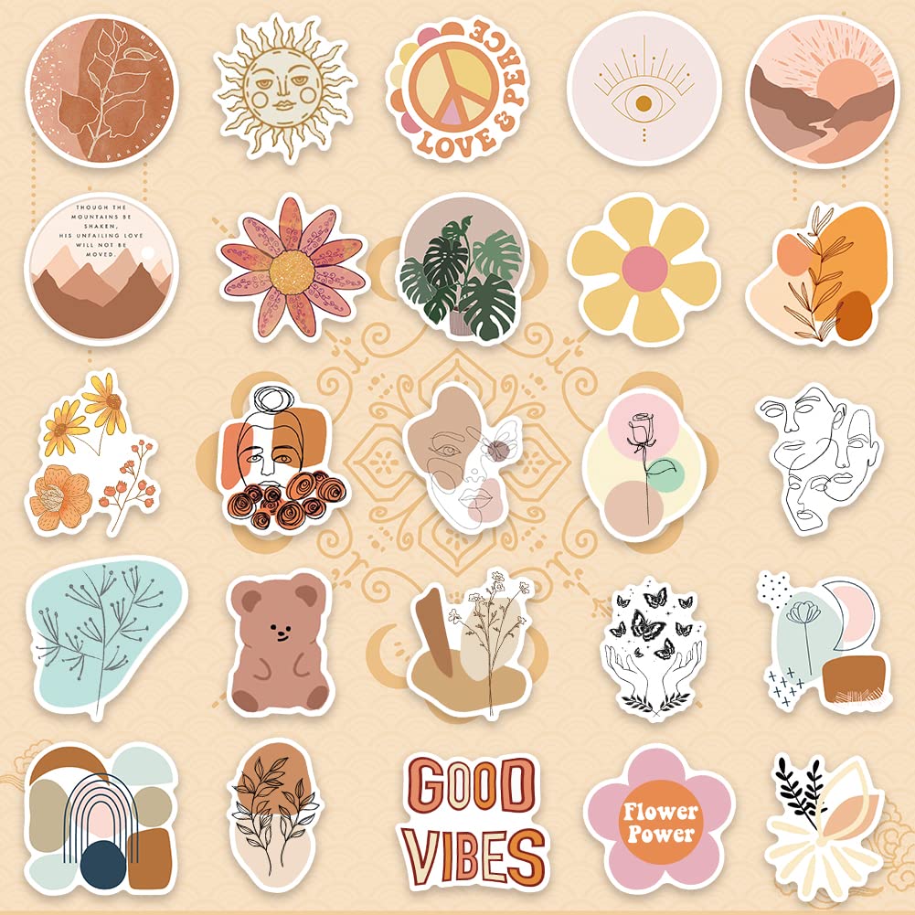 100 PCS Boho Sticker für Laptop, Telefon, Wasserflasche, Skateboard, Koffer, Gitarre, Pad - Niedliche, Ästhetische Vinyl Aufkleber, Wasserdicht, Scrapbook Aufkleber