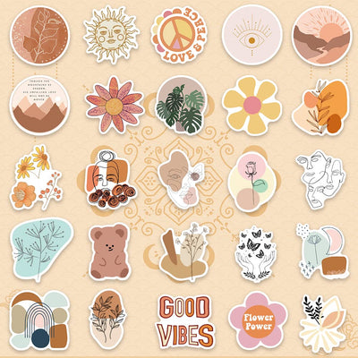 100 PCS Boho Sticker für Laptop, Telefon, Wasserflasche, Skateboard, Koffer, Gitarre, Pad - Niedliche, Ästhetische Vinyl Aufkleber, Wasserdicht, Scrapbook Aufkleber