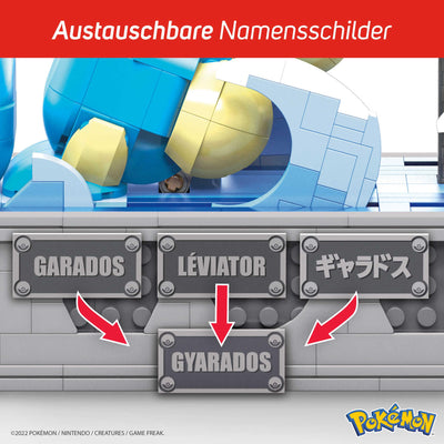 Mega Pokémon Figuren Bauset Garados, 2.186 Teile, vollständig mechanisiertes und bewegliches Bauspielzeug mit Display-Ständer, Pokémon Spielzeug, Spielzeug ab 12 Jahren, HGC24