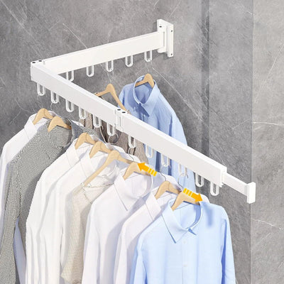 SWAWIS Wäscheständer Wandmontage Kleiderstange 120cm Ausziehbar Klappbar Wäscheständer Kleiderstange Wand mit 18 Haken für Balkon, Wäsche, Badezimmer, Schlafzimmer, DREI Falten, Weiß