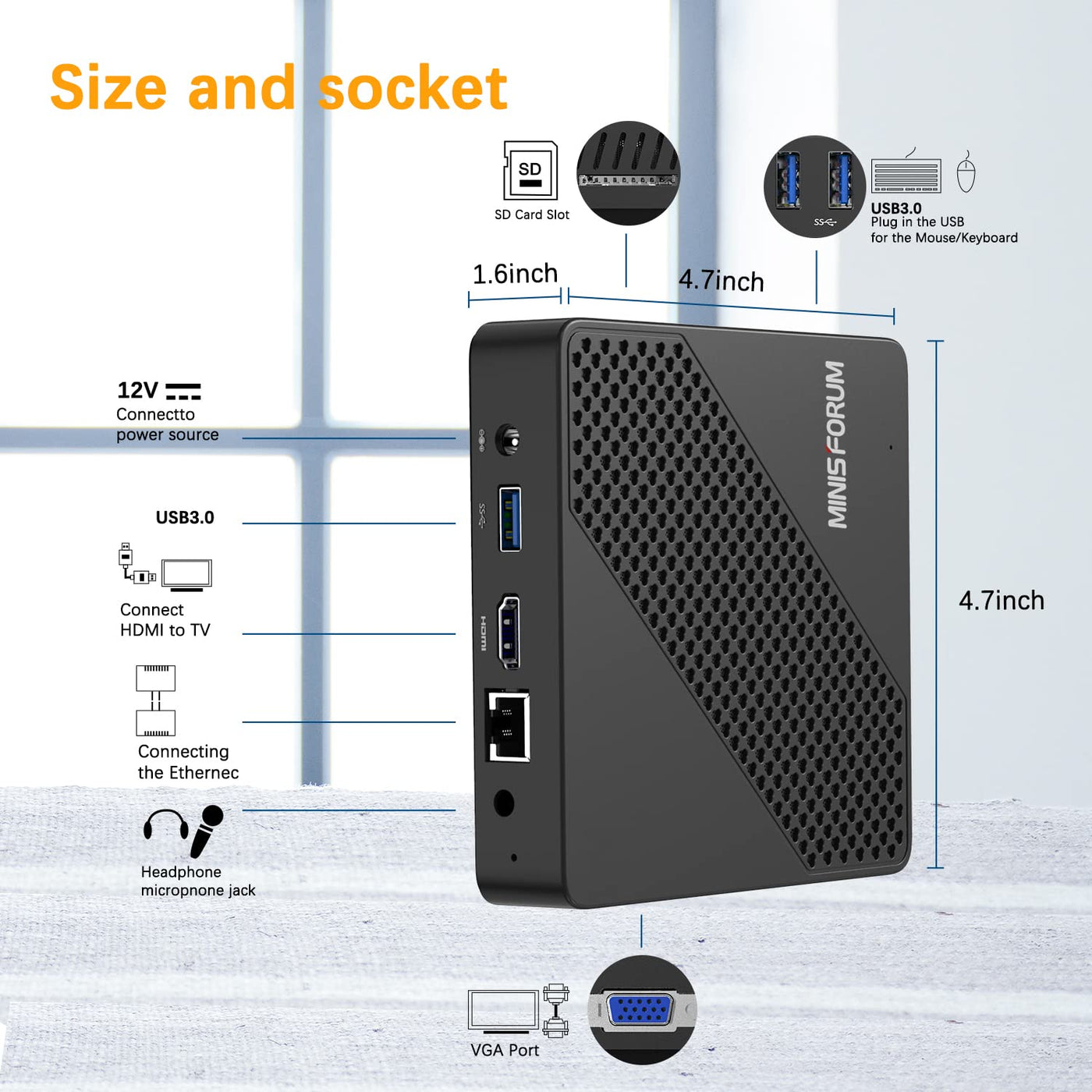 Mini-PC Intel Celeron N4020 (nur 2,8 GHz), DDR4 4 GB/64 GB eMMC, Intel UHD Graphics 600, Mini-Computer ohne Lüfter 4k@60Hz HDMI&VGA, USB3.0, Wi-FI 2.4/5.8G, BT4.2