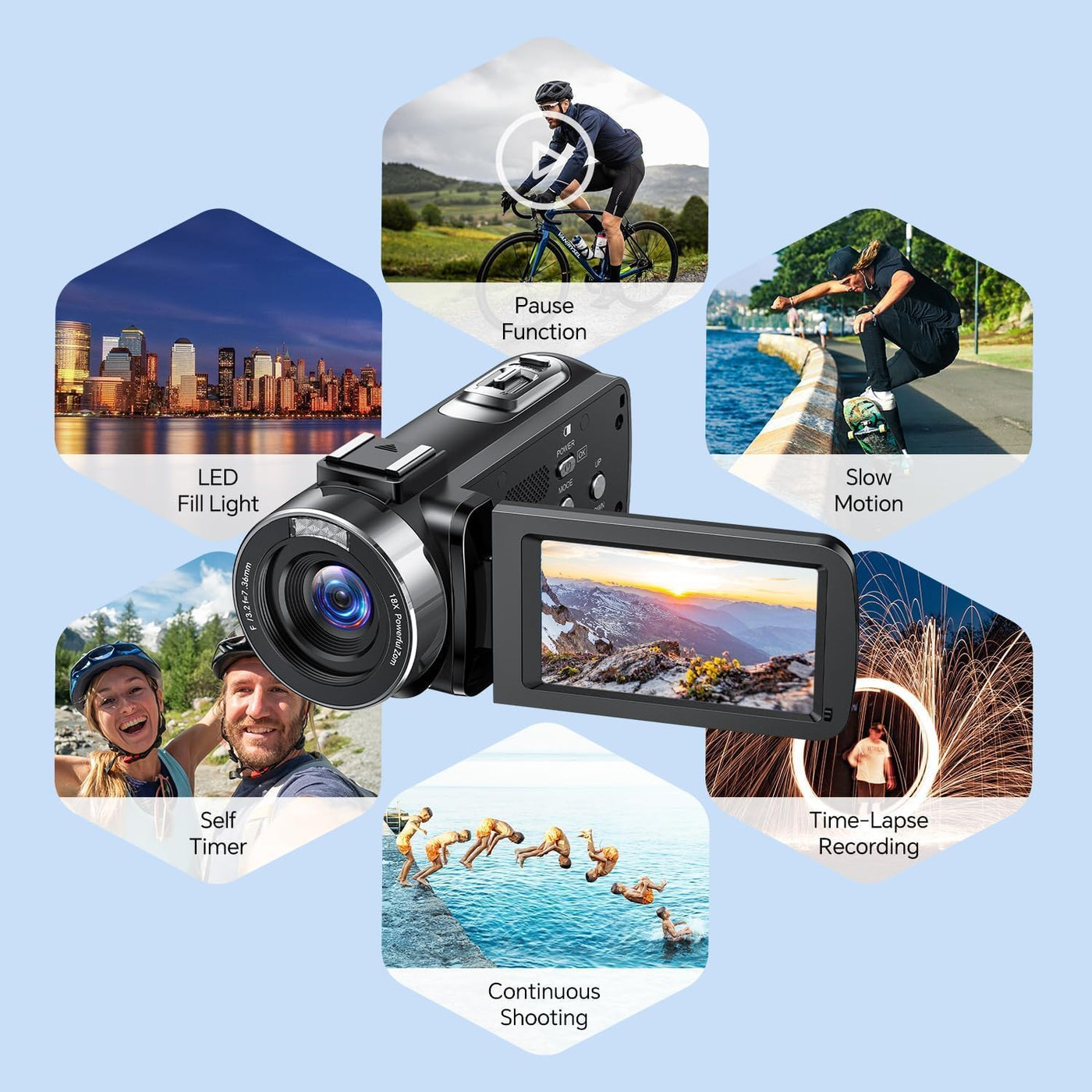 Videokamera 4K Camcorder 42MP Vlogging Kamera für YouTube 18X Digitalzoom 3.0'' Bildschirm um 270° drehbar Webcam Kamera mit 2 Akkus, 32 GB-Karte, Fernbe