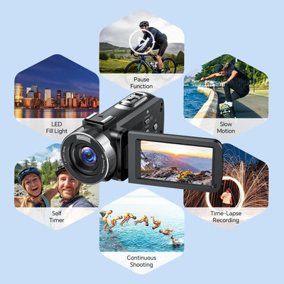 Videokamera 4K Camcorder 42MP Vlogging Kamera für YouTube 18X Digitalzoom 3.0'' Bildschirm um 270° drehbar Webcam Kamera mit 2 Akkus, 32 GB-Karte, Fernbe