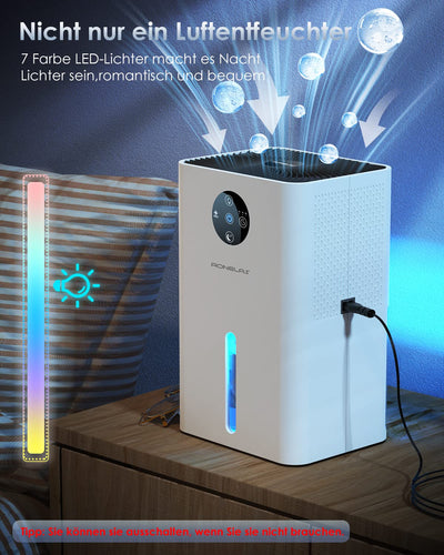 Luftentfeuchter Elektrisch 1800ML,Raumentfeuchter Extra leise, Tragbarer Dehumidifier mit Automatisches Abtauen &automatischer Abschaltun,7-Farbiges LED Licht.