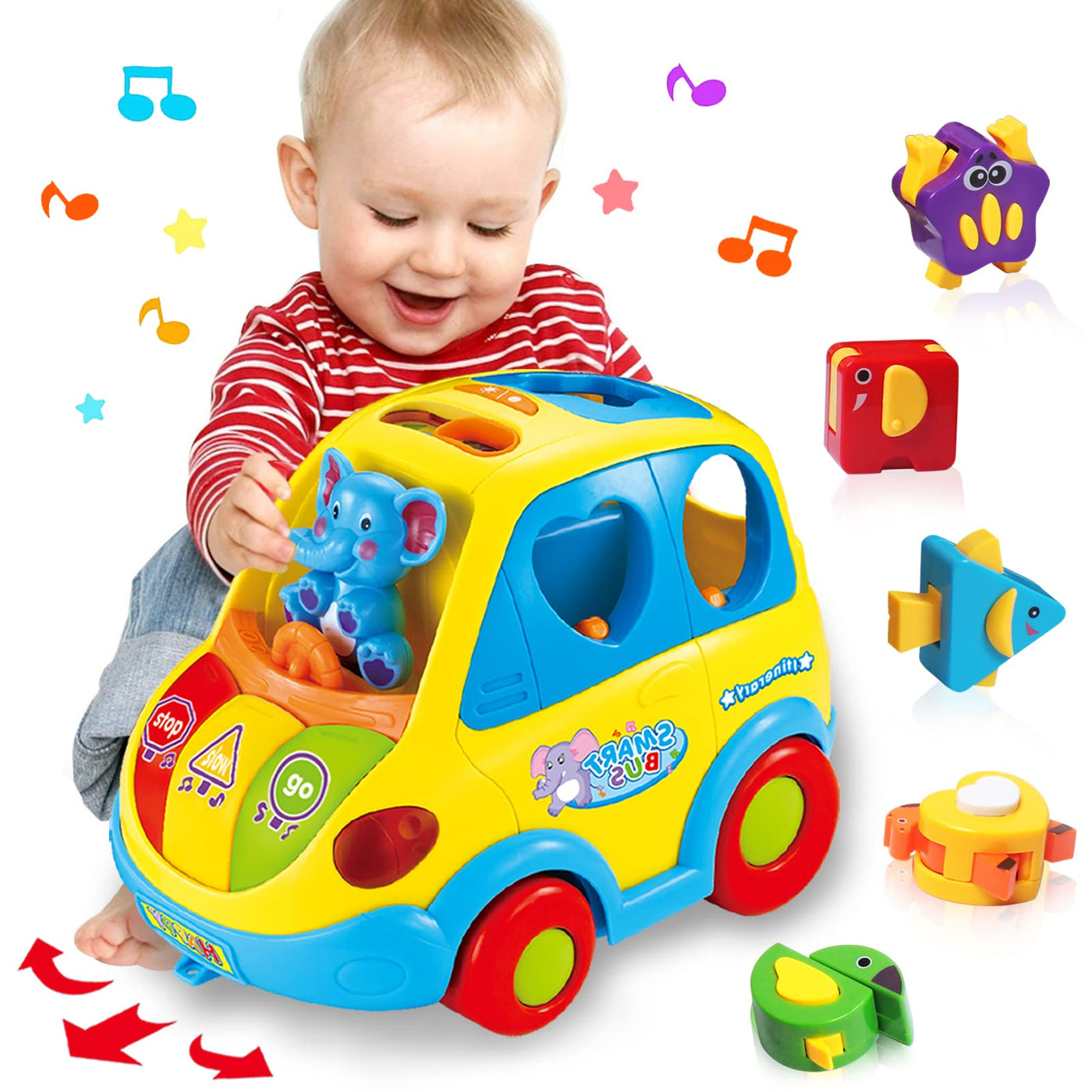 Baby Spielzeug ab 1 Jahr Mädchen Junge Form Sortieren Bus Babyspielzeug ab 12 18 Monate Kinderspielzeug ab 2 3 Jahre Kinder, Geschenk Tiergeräusche/Musik Auto für Kleinkind