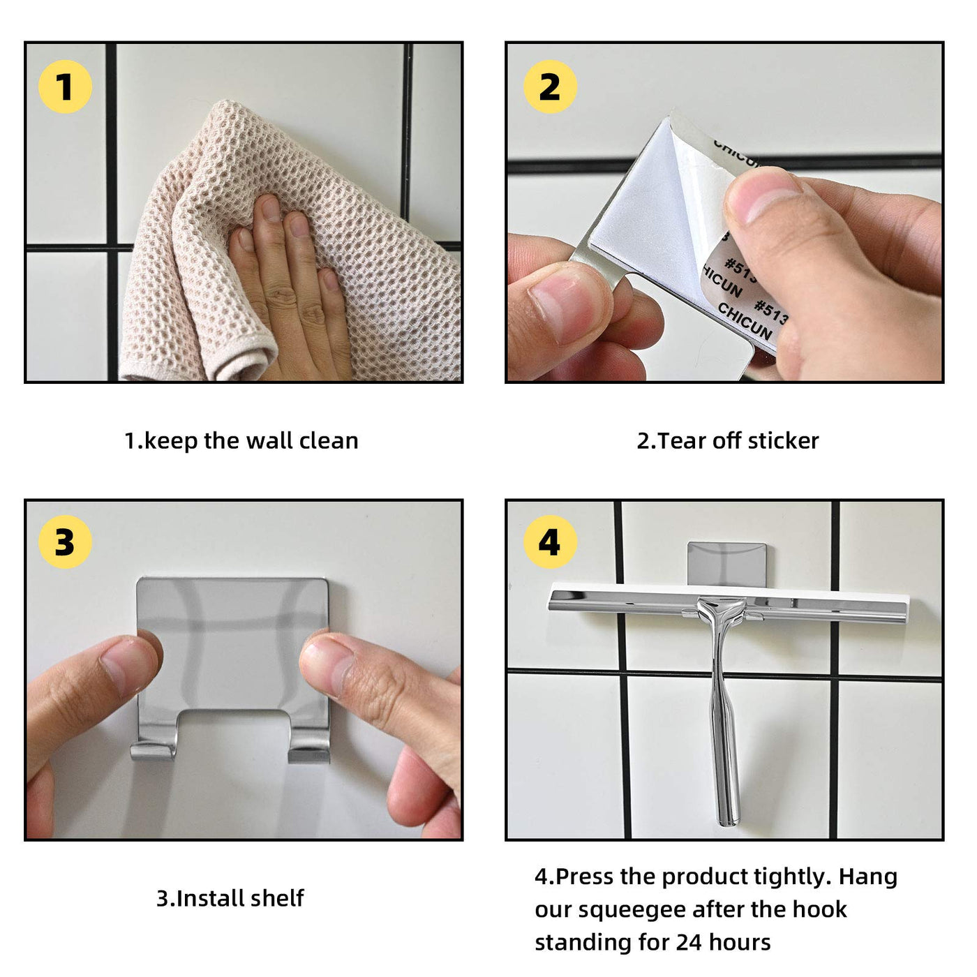 Telgoner Duschabzieher, Abzieher Dusche Edelstahl, Fensterabzieher mit 2 Silikon Wischlippe, 25cm Duschwischer mit Wandaufhänger Ohne Bohren für Badezimmer, Küche, Fenster und Auto Glas Reinigung