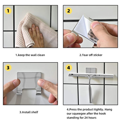 Telgoner Duschabzieher, Abzieher Dusche Edelstahl, Fensterabzieher mit 2 Silikon Wischlippe, 25cm Duschwischer mit Wandaufhänger Ohne Bohren für Badezimmer, Küche, Fenster und Auto Glas Reinigung