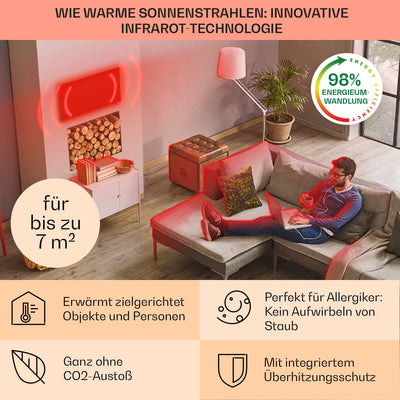 Klarstein Air Infrarotheizung, Infrarot Heizung mit Fernbedienung, Erkennung Offener Fenster, Infrarotheizung mit Thermostat, Sparsame Heizung zur Wandmontage, CO2-Freie Elektroheizung 360 Watt