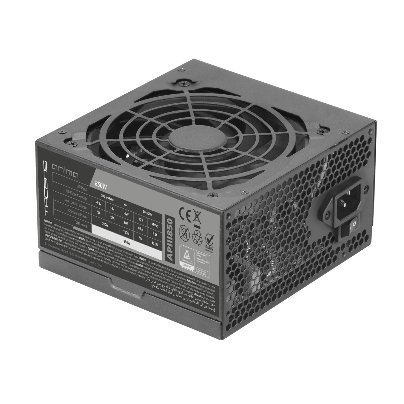 Tacens Anima APIII850, PC-Netzteil ATX 850W, SMD- und DC-DC-Technologien, 85% Effizienz 12V, Ultrasilent 12cm Lüfter, Extralange Flachkabel, Schwarz