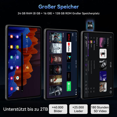 Tablet 2025 Das weltweit erste Android 16 Tablets mit Gemini AI, 11 Zoll FHD Display, 24GB RAM 128GB ROM / 2TB TF, 13MP Kamera, 8000mAh, Widevine L1, 5G WiFi, 2 in 1 - Tablet mit Tastatur und Stift