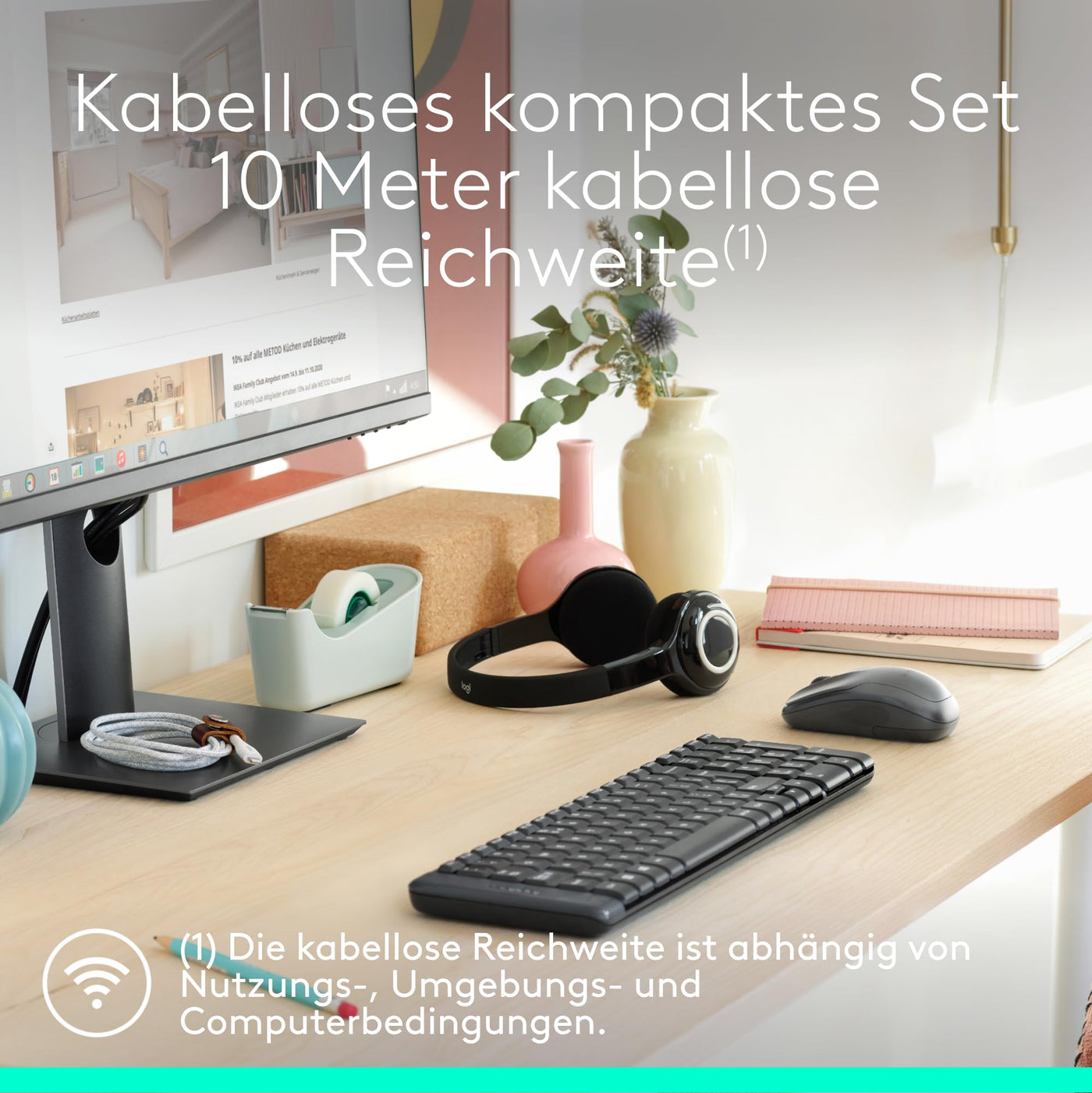 Logitech MK220 Kompaktes, Kabelloses Set mit Tastatur und Maus für Windows, US QWERTY-Layout - Schwarz