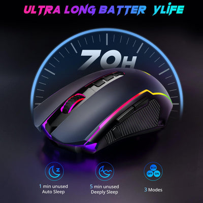 Redragon Gaming Maus Kabellose, RGB Wiederaufladbare Gaming-Maus mit 9 Macro Editing Programmierbare Tasten/8000 DPI, Ergonomische Wireless Gaming Maus, 70Hrs fur PC/Mac Gamer