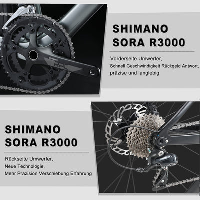 KABON Gravel Bike Rennrad Carbon, 28 Zoll Rennrad 40c Reifen Carbon Rahmen Gabel und Sattelstütze mit 18 Gänge, Integrierter Carbon-Lenker Scheibenbremse rennrad Herren Damen