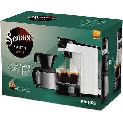 Philips Senseo Switch Pad- und Filterkaffeemaschine, 2-in-1-Brühtechnologie, 1-Liter-Wasserbehälter, 7 Tassen in einem Durchgang, Weiß (HD6592/04)