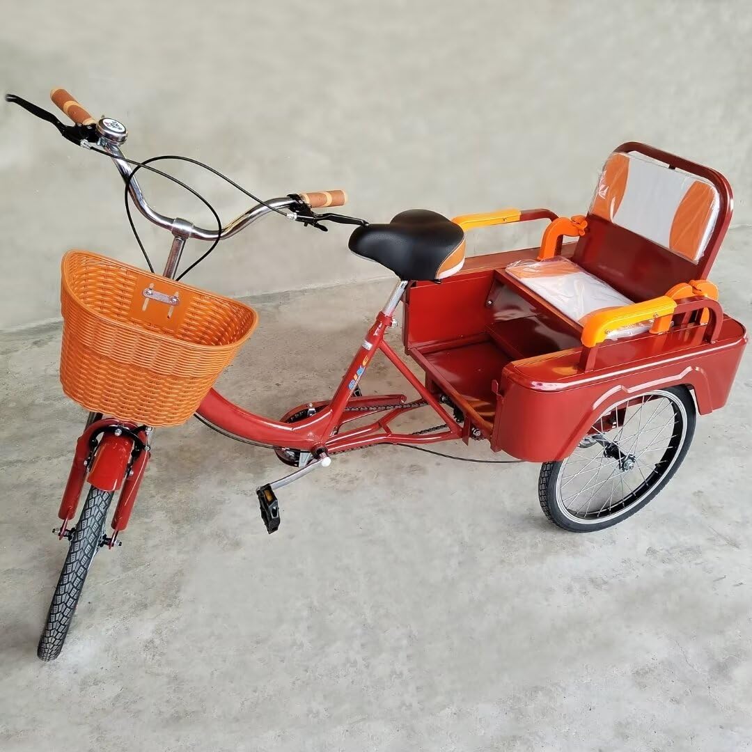 LSQXSS Outdoor-Cruiser-Fahrräder mit hinterer Kabine, älteres Roller-Dreirad mit hinterem Beifahrersitz, Freizeit-Einkaufswagen-Rikscha-Tretfahrrad für Erwachsene, Stoßdämpfer-Vordergabel