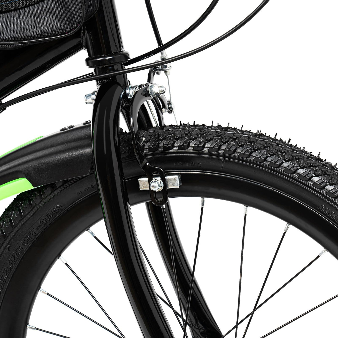 WINPANG Kinder Mountainbike, 20 Zoll 7-Gang Verstellbarer Sitz Federung Stahlrahmen Schwarz Grün Fahrrad ab 8 Jahre für Jungen Mädchen Outdoor Abenteuer