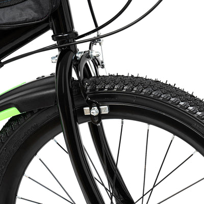 WINPANG Kinder Mountainbike, 20 Zoll 7-Gang Verstellbarer Sitz Federung Stahlrahmen Schwarz Grün Fahrrad ab 8 Jahre für Jungen Mädchen Outdoor Abenteuer