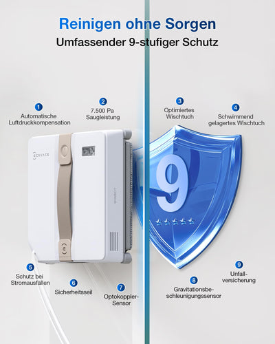 ECOVACS WINBOT Mini Fensterputzroboter, kompaktes Design, Doppel-Düsen mit Ultraschall-Zerstäubung, 9-Stufen-Schutzsystem, intelligente Pfadplanung, 4 Reinigungsmodi, Anti-Rutsch-System, Beige