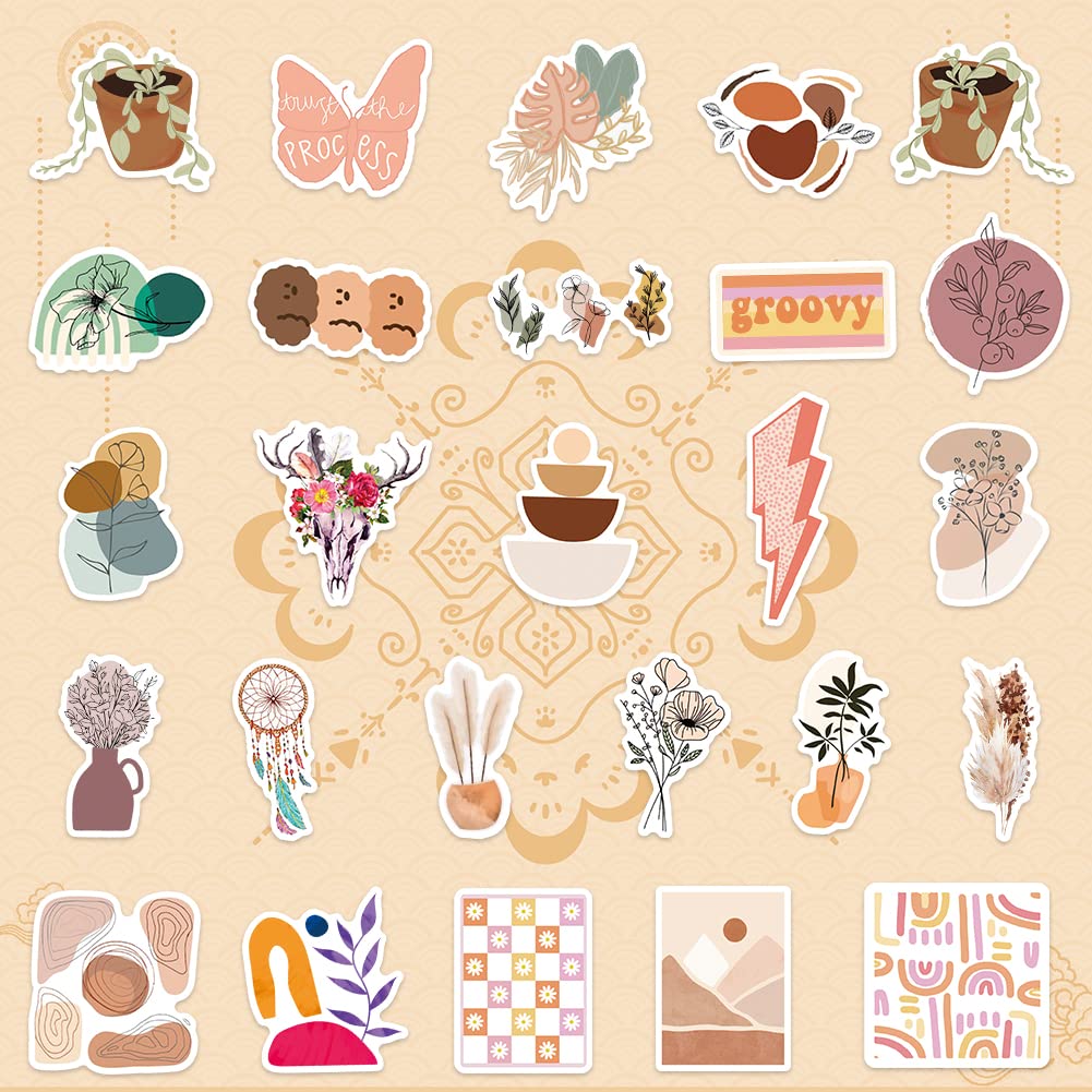 100 PCS Boho Sticker für Laptop, Telefon, Wasserflasche, Skateboard, Koffer, Gitarre, Pad - Niedliche, Ästhetische Vinyl Aufkleber, Wasserdicht, Scrapbook Aufkleber