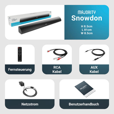 MAJORITY Snowdon Soundbar für TV Geräte | Soundbar Bluetooth | 120W 2.1 TV Lautsprecher für Fernseher | TV Soundbar mit Intergriertem Subwoofer | Soundsystem für Fernseher | 81CM Sound Bar (Schwarz)