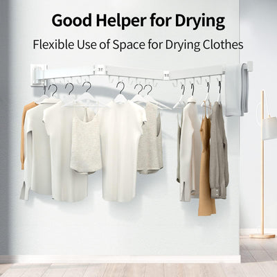 Kelisiting Wäscheständer Wandmontage, 3-Fold Wand Wäschetrockner ausziehbar, 120 cm/ 50 Inch gefaltet Ausziehbarer Wandmontage für kleine Haushalte, Platzsparend-150 LBS Tragkraft - Weiß