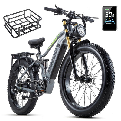 BURCHDA RX80 Elektrisches Mountainbike für Erwachsene, 26 Zoll 4.0 Fat Tire, 48V20AH Batterie 7-Gang Öl-Doppelbremse, Dual Shock Absorption Elektrofahrrad mit Unterstützung，Mit Heckklappenrahmen