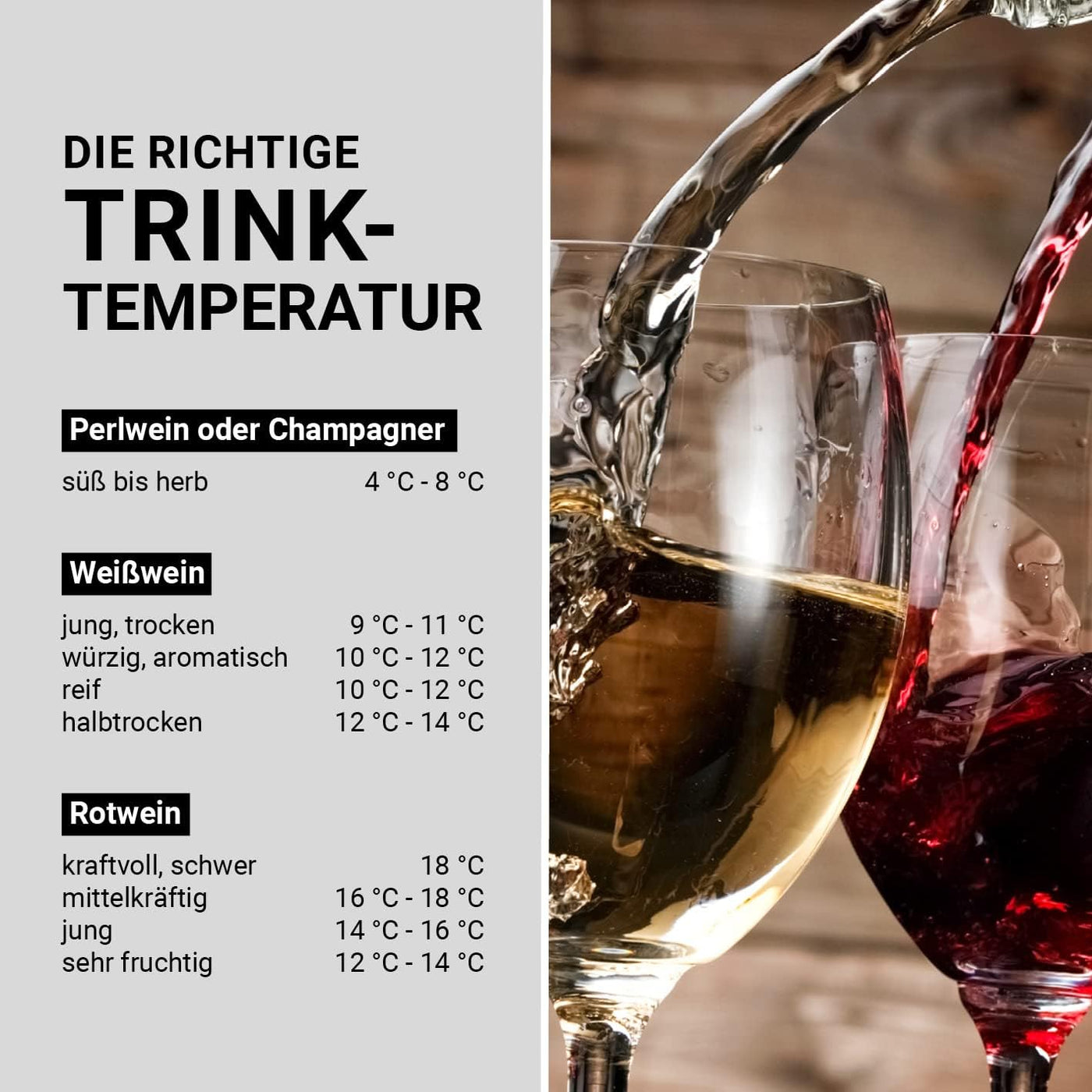 N8WERK Weinkühlschrank für bis zu 15 Flaschen Wein | Leise Kompressortechnologie, freistehend, Temperaturbereich 4 °C - 18 °C, Thermoverglasung | LC-Display, LED-Beleuchtung