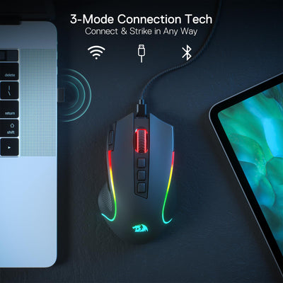 Redragon M612 PRO RGB Gaming Maus 8000 DPI Kabelgebundene/Kabellose Maus mit 9 Programmierbaren Tasten & 6 Hintergrundbeleuchtungsmodi BT & 2.4G Drahtlose Softwareunterstützung
