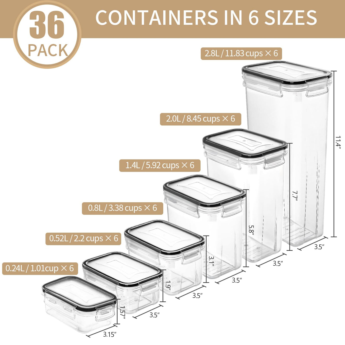 Skroam 36 Stück Kunststoffbehälter - Vorratsdosen mit Deckel - BPA-freie Müslibehälter- luftdichte Lebensmittelbehälter & Küchenorganizer zur Aufbewahrung von Müsli, Mehl, Zucker, Nudeln
