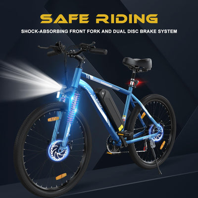 ELEKGO E-Bikes, 26 Zoll E Bike Herren Damen, 36V Abnehmbarer Lithium-Akku, 250W Motor MTB, E-Mountainbike mit 7-Gang-Elektrofahrrad Reichweite über 65KM, Ausgestattet mit stoßabsorbierenden Sitzen