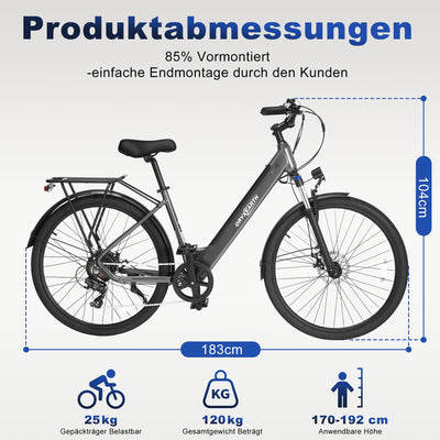 Oryxearth Pedelec E-Bike, Drehmomentsensor Elektrofahrrad, 27.5 Zoll E Bike Herren Damen, 250W Heckmotor, 7-Gang-Getriebe,10Ah/36V Lithium-Akku, 25 km/h 110 km Reichweite, Citybike für Erwachsene