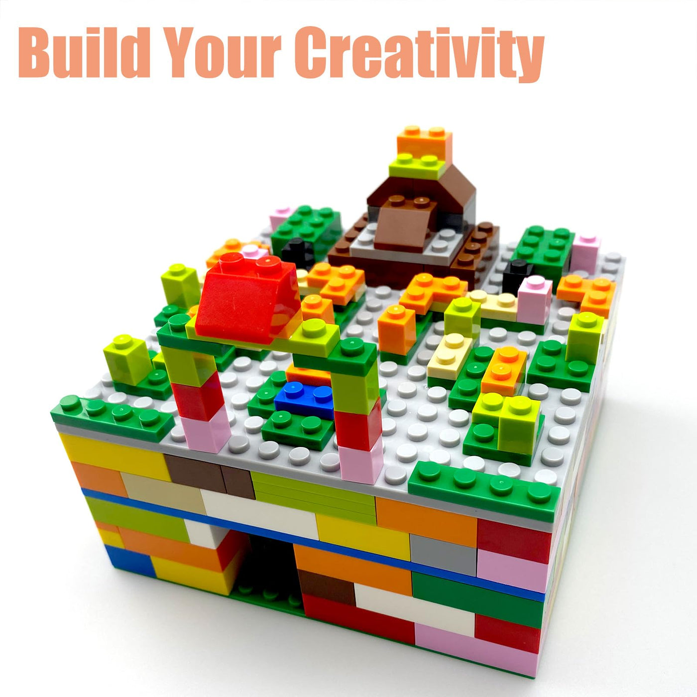 HUIZDQ 1000 Stück Bauklötze, Klassische stapelbare Grundplatten, 3 6,3" x 6,3" Blaue, graue und grüne Grundplatten, kompatibel mit Allen großen Marken