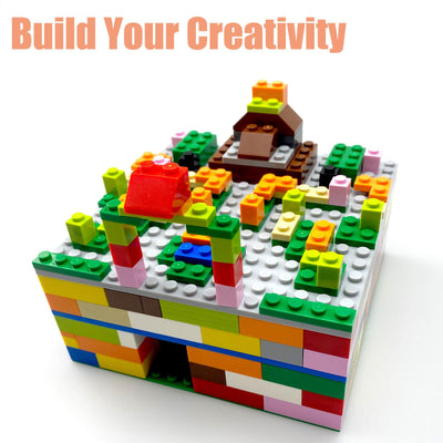 HUIZDQ 1000 Stück Bauklötze, Klassische stapelbare Grundplatten, 3 6,3" x 6,3" Blaue, graue und grüne Grundplatten, kompatibel mit Allen großen Marken