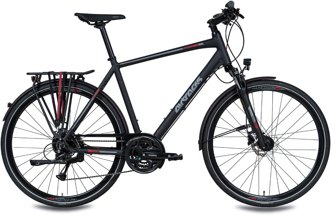 Airtracks Herren Trekking Fahrrad 28 Zoll Trekkingbike TR.2830 Trekkingrad Bike City 24 Gang Shimano ALIVIO RD-M3100 SGS Kettenschaltung Nabendynamo Schwarz Matt - Herren 56cm Körpergröße 175-185cm
