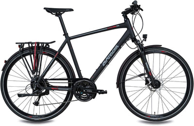 Airtracks Herren Trekking Fahrrad 28 Zoll Trekkingbike TR.2830 Trekkingrad Bike City 24 Gang Shimano ALIVIO RD-M3100 SGS Kettenschaltung Nabendynamo Schwarz Matt - Herren 56cm Körpergröße 175-185cm