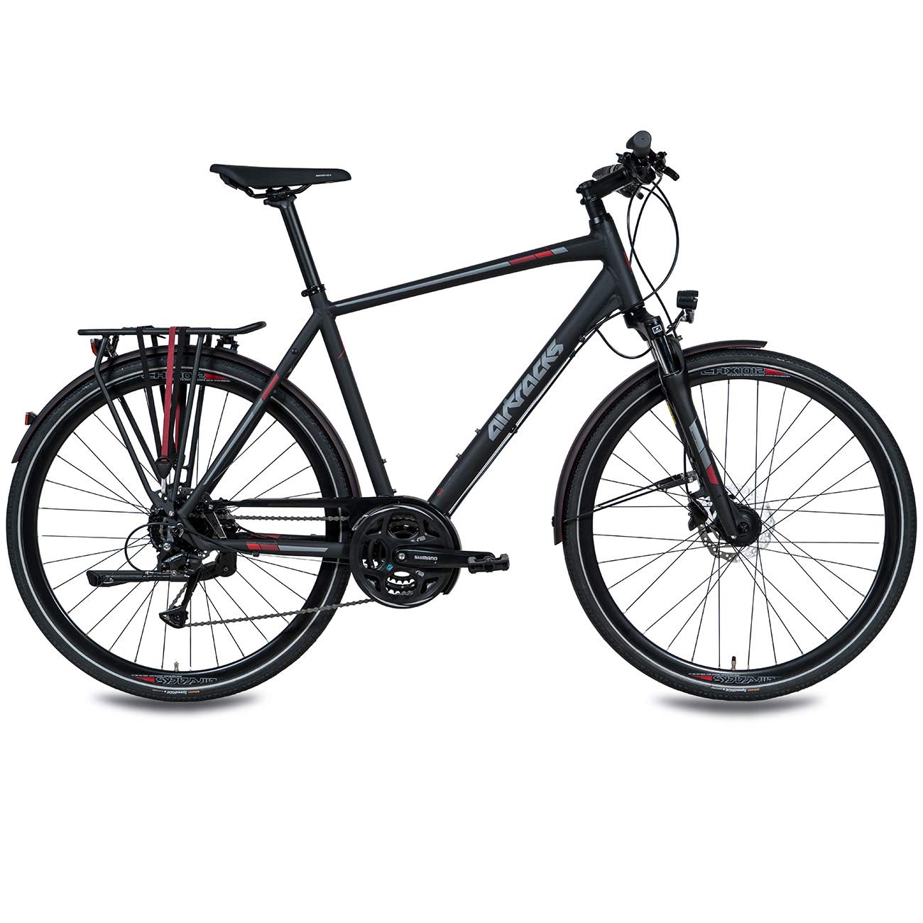 Airtracks Herren Trekking Fahrrad 28 Zoll Trekkingbike TR.2830 Trekkingrad Bike City 24 Gang Shimano ALIVIO RD-M3100 SGS Kettenschaltung Nabendynamo Schwarz Matt - Herren 56cm Körpergröße 175-185cm