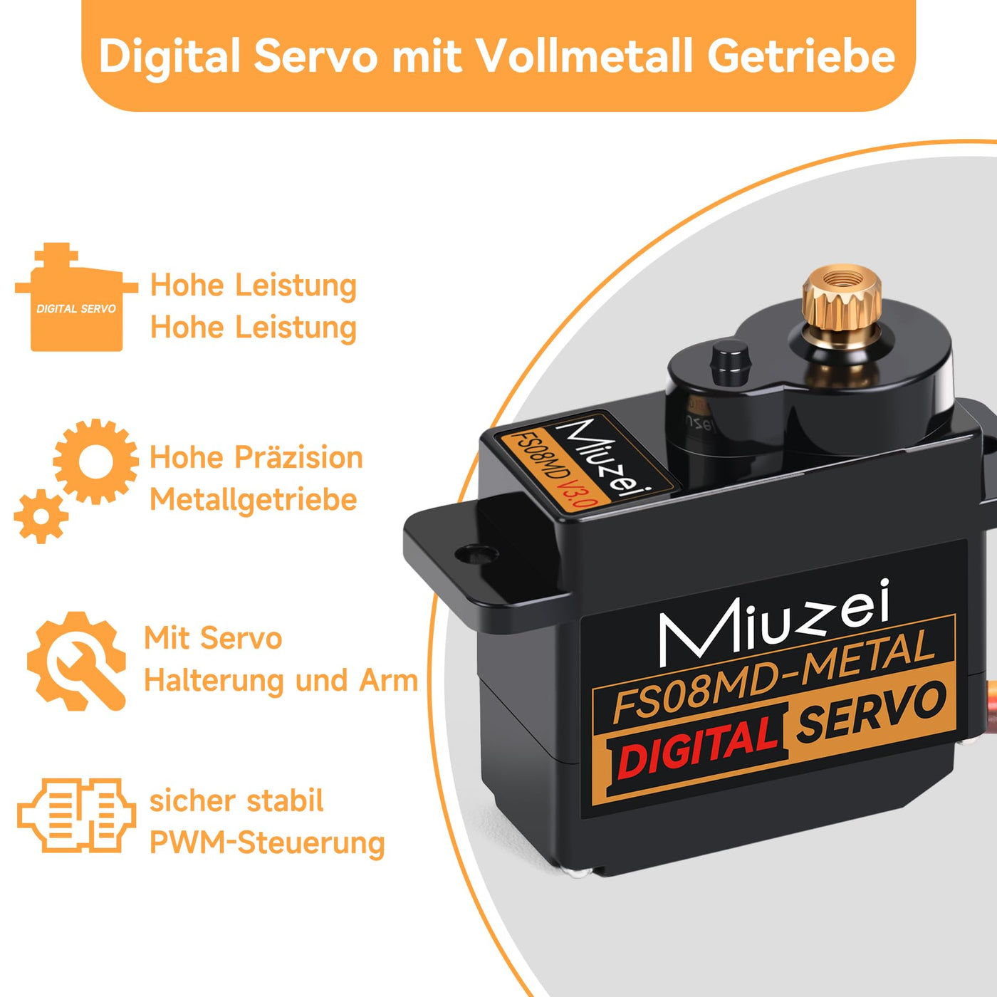 Miuzei Micro Servo Motor Kupfer Metallgetriebe Digital RC 180 Grad Mini Servomotor Lenkservo für SCX24 AX24 Arduino Roboter Arm 1/24 Car Boot mit Servokabel Horn Servo Mount Zubehör Schwarz 2 PCS