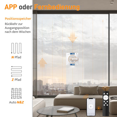 AIRMSEN YW500 Fensterputzroboter, Intelligenter Elektrischer Fensterputzer 3000Pa geeignet zur Glasreinigung, Automatische Wegplanung, Standort Speicher, Kantenerkennung Technologie