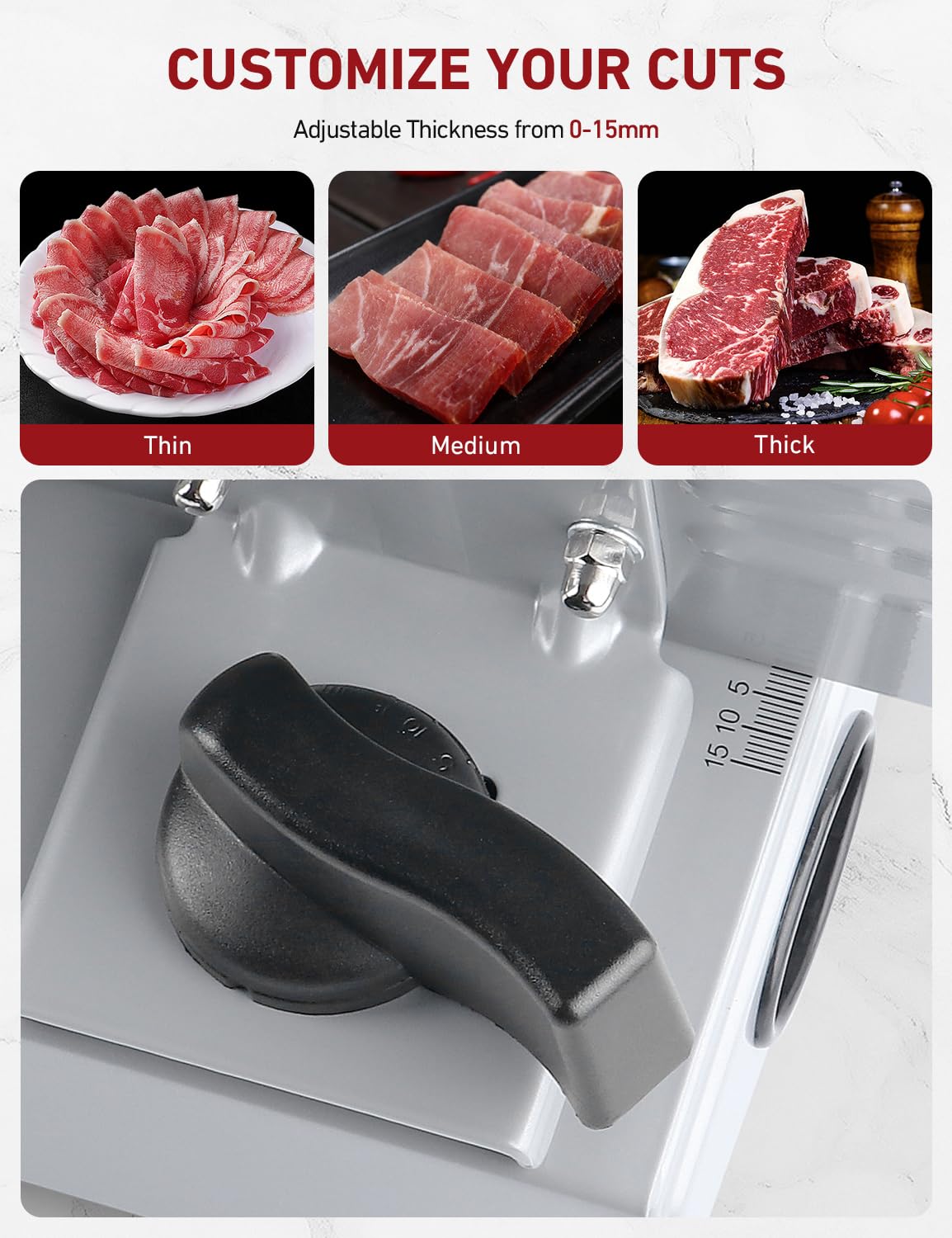 200Watt Elektrischer Allesschneider Edelstahl - Verstellbare Küchenmaschine 0 bis 15mm - 2 Klingen - Wurstschneidemaschine - Brotschneidemaschine, Schinkenschneider, Elektrisches Messer Fleisch & Käse