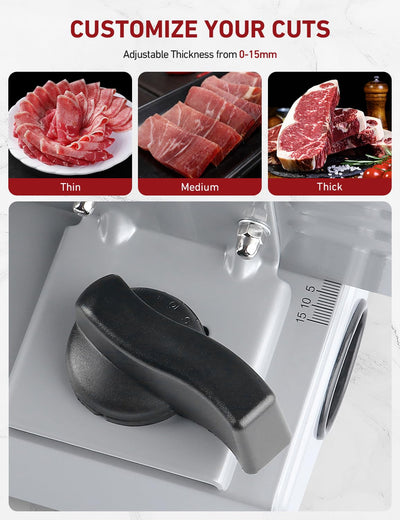 200Watt Elektrischer Allesschneider Edelstahl - Verstellbare Küchenmaschine 0 bis 15mm - 2 Klingen - Wurstschneidemaschine - Brotschneidemaschine, Schinkenschneider, Elektrisches Messer Fleisch & Käse