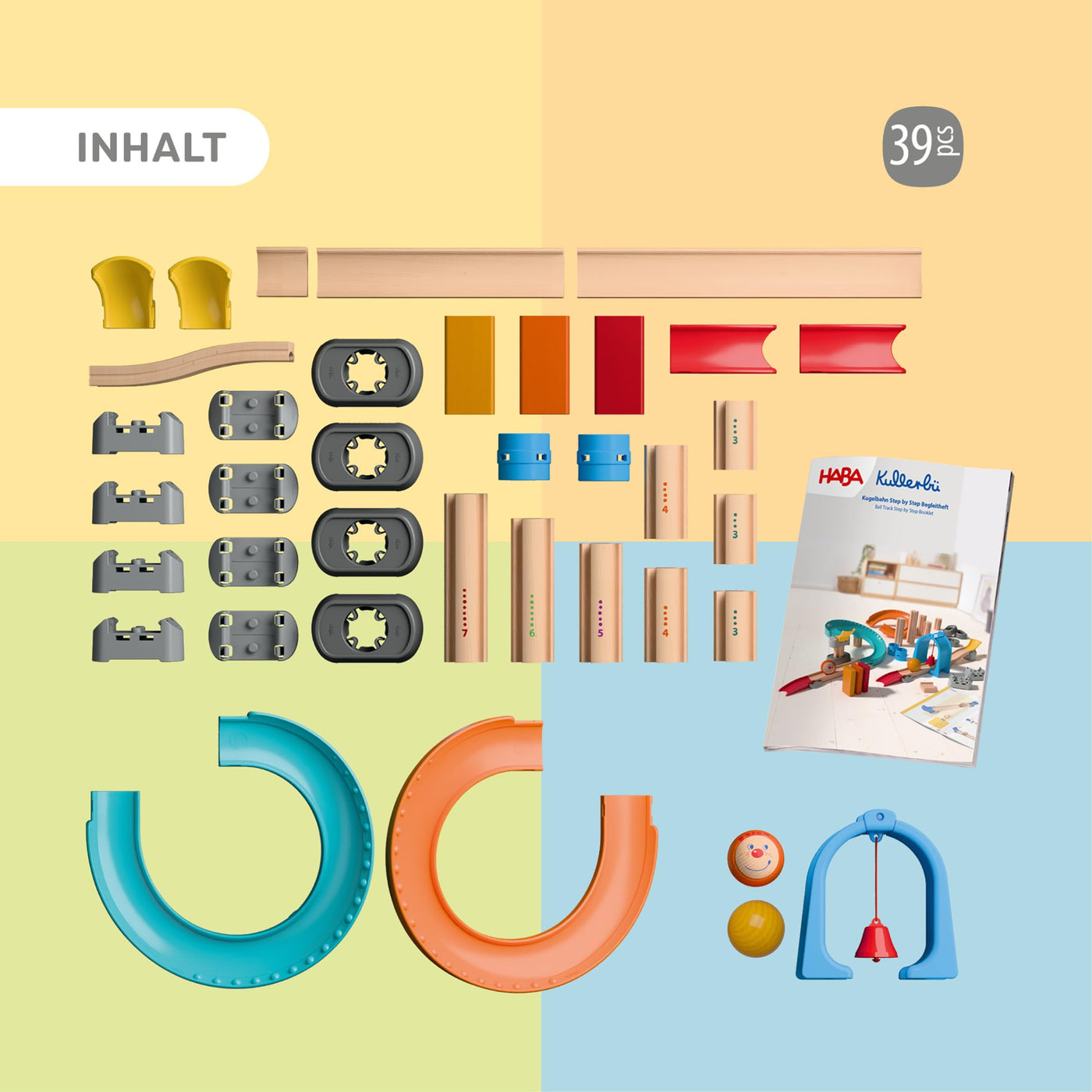 HABA Kullerbü Kugelbahn Step-by-Step – Cleveres Klicksystem für stabilen Spielspaß – Murmelbahn ab 12 Monaten – Kombinierbar mit Allen Kullerbü-Bahnen – 2012252001