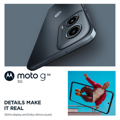 Motorola Moto g34 5G Smartphone (6,53"-HD+-Display, 50-MP-Kamera, 4 GB / 128 GB, 5000 mAh, Android 14) Charcoal Black, inkl. Schutzcover [Exklusiv bei Amazon]