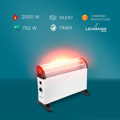 Lehmann LHOHC-2013A Konvektor elektrische Heizung | Heizkörper 750/1250 / 2000 Watt | Konvektorheizung mit Thermostat und Überhitzungsschutz | Elektroheizung Energiesparend für Schnelle Wärme