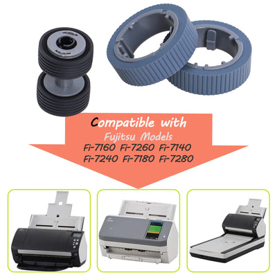 PA03670-0001 und PA03670-0002 Scanner-Brems- und Pickrollen-Set kompatibel mit Fujitsu Fi-7160 Fi-7260 Fi-7140 Fi-7240 Fi-7180 Fi-7280 Ersatzteile