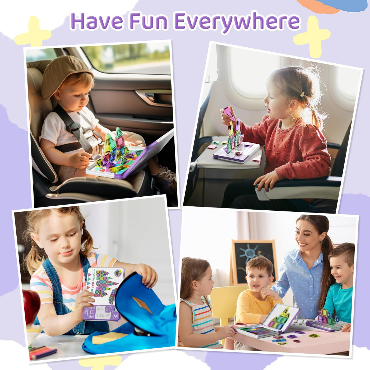 Magnetische Fliesen, 40-teilige Reise Magnetische Bausteine Set, MINI Magnet Fliesen Bauspielzeug mit Ironbox für Alter 3 + Jungen Mädchen, On-The-go Play STEM Montessori Magnetische Spielzeug