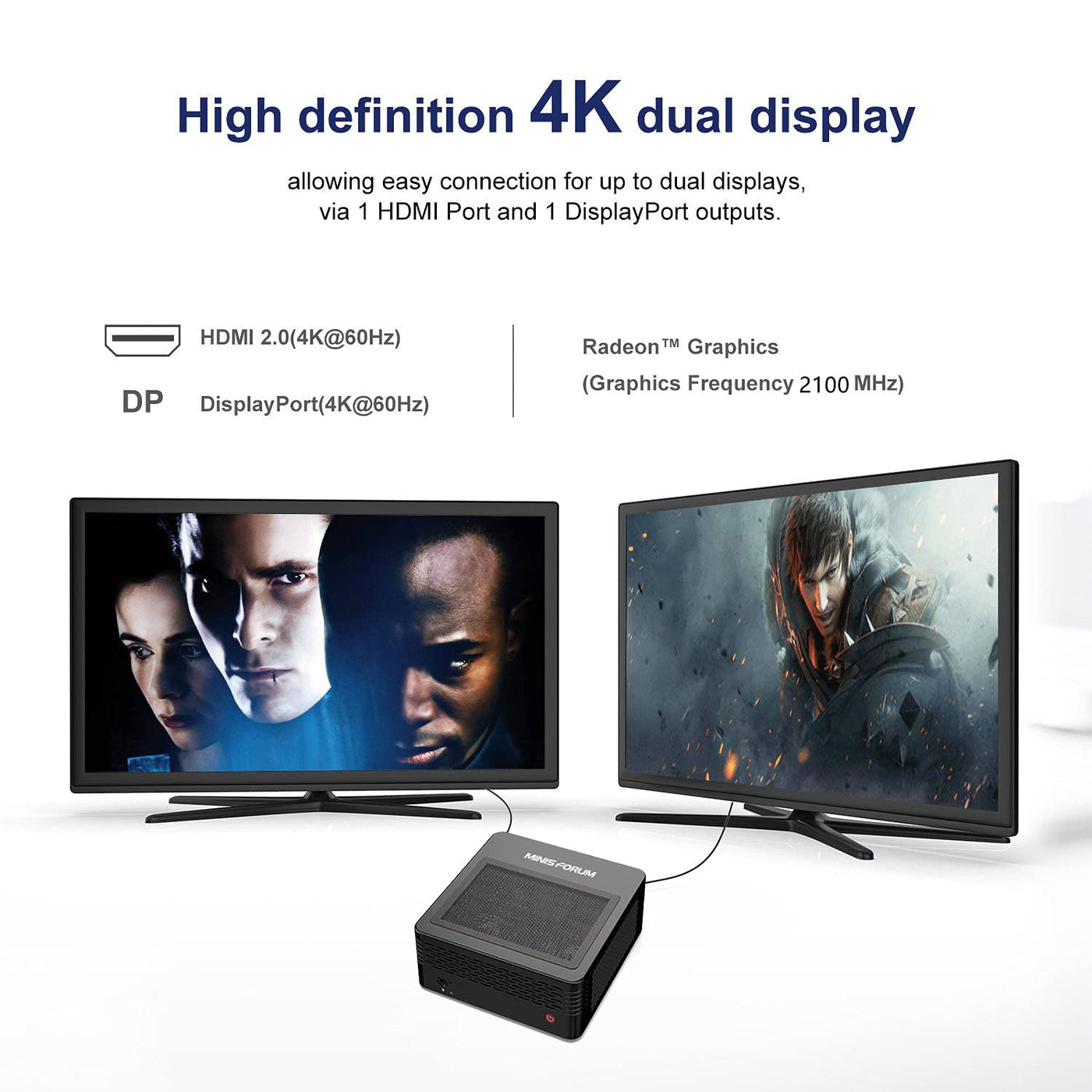 MINIS FORUM X400 Mini-PC AMD Ryzen 7 Pro 4750G 8C/16T Desktop-Computer, DDR4 16 GB RAM 512G SSD, HDMI 2.0/DP 4K@60Hz-Ausgang, 2X RJ45-Anschluss, 4X USB3.0-Anschluss, WIFI6 BT5.1