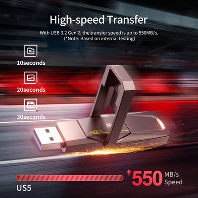 Netac US5 256GB Solid USB State Drive Externe tragbare USB SSD Typ-c und USB 3.2 Dual Interface Geschwindigkeit bis zu 550MB/s